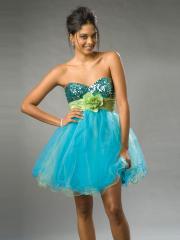 Hot Seller 2012 Strapless Ice Blue Sequined Bodice and Tulle Skirt A-Line Wedding Guest Dress