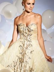 Hot Seller 2012 Sweetheart A-Line Champagne Satin Rhinestone and Floral Homecoming Dress