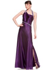 Hot Seller Beaded Halter Top Grape Silky Satin Floor Length Wedding Guest Gown