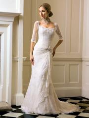 Hot Seller Lace Sleeved Fitted Wedding Dress of Chapel Train