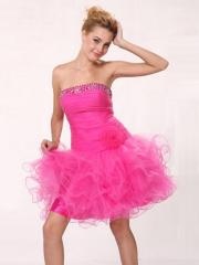 Hot Seller Strapless 2012 Pink Beaded Satin and Balloon Organza Wedding Party Dress