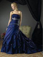 Hot Selling Royal Blue Taffeta Pick-Up Skirt and Chapel Train Bridal Gown