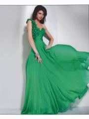 Hunter Chiffon Floral One-Shoulder Sweetheart Neckline Sleeveless Floor-Length Celebrity Dress