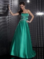 Hunter Satin Classic A-line Style Strapless Sequined Bodice Full Length Celebrity Dresses