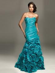 Hunter Taffeta A-line Style Strapless Ruched Bodice Sequins and Floral Ornaments Celebrity Dresses