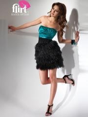 Hunter Taffeta A-line Style Strapless Swirl Bodice Mini Feather Skirt Prom Dresses