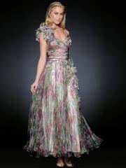 Idyllic Spaghetti Strap Neck Ankle-Length Empire Multi-Color Floral Tulle Evening Dress
