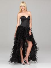 Incomparable Black Taffeta and Organza Sequined Trim High Low Ruffled Skirt Prom Dresses