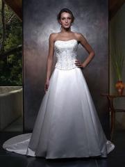 Incomparable Strapless Duchess Satin Gown of Embroidery and Chapel Train