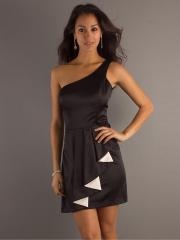 Inexpensive One-Shoulder Black Short Sheath Ruffled Skirt Cocktail Party Dress