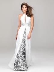 Inimitable Empire Jewel Neck Diamante Embellished White Chiffon and Sequined Celebrity Dress