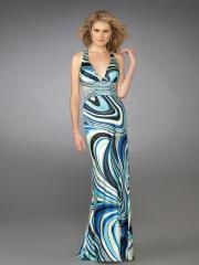 Inimitable Metaphysical Print A-line Style Low V-neckline Cut-out Accented Celebrity Dresses