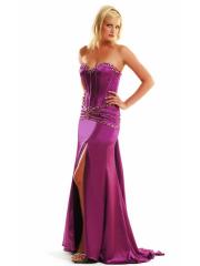 Inimitable Sweetheart Slit Sheath Purple Silky Satin Rhinestone Embellished Celebrity Gown