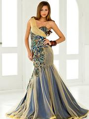 Inimitable Tow-toned Astonishing Print Accented Mermaid Style Chiffon Celebrity Dresses