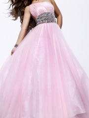 Intoxicating One-Shoulder Floor Length Pink Satin and Tulle Rhinestone Embellished Home Gown