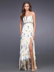Intoxicating Strapless Floor Length Evening Gown of Slit Skirt and Printed Detail for Ladies