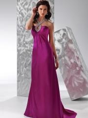 Keyhole Neck Floor Length Sheath Silky Purple Satin Evening Dress 2012