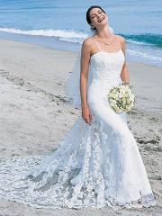 Lace Embellished Sheath Beach Wedding Gown