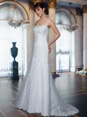 Lace On Tulle A-Lien Gown with Straight Neckline And Lace Tank Style Straps Wedding Dresses