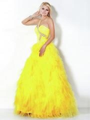 Legendary One-Shoulder Ball Gown Floor Length Yellow Tulle Beaded Quinceanera Dress