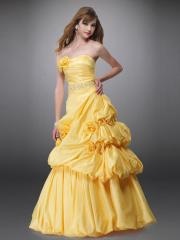 Legendary Strapless Ball Gown Yellow Taffeta Floor Length Caught-Up and Floral Dress