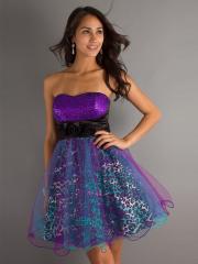 Leopard Print Fabric and Organza Strapless A-line Style with Flowers Ornament Homecoming Dresses