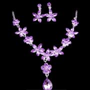 Lilac Rhinestones Alloy Bridal Jewelry Necklace and Earrings