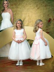 Lovely Ball Gown Tea-length Flower Girl Dress with Floral Bow Tie