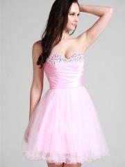 Lovely Short-length Pink Strapless Homecoming Dress with Rhinestones
