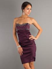 Lovely Strapless Short Length Sheath Grape Stretched Satin Beaded Wedding Guest Dress