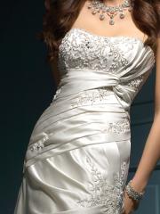 Luminous Silver Satin Gown of Embroidery and Pleats