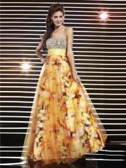 Luxurious Floral Print A-line Style Strapless Sequined Bodice Full Length Quinceanera Dresses