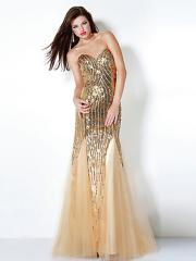 Luxurious Sweetheart Mermaid Floor Length Gold Sequined and Champagne Tulle Dress