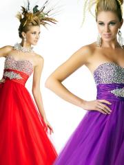 Luxurious Sweetheart Red or Purple Ethereal Chiffon Beaded Celebrity Gown 2012