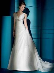 Luxury Bridal Gown of Shiny Beading on Bodice and Side Hip