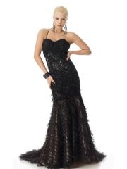 Luxury Floor-length Spaghetti Straps Lace-up Black Evening Dress