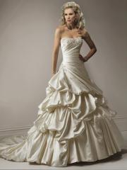 Luxury Satin Strapless A-Line Wedding Dress with Pleated Bodice and Asymmetrical Pick Up