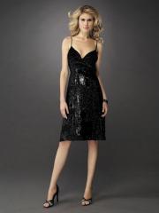Luxury Spaghetti Strap Neck Black Knee-Length Sequined Cocktail Party Dress 2012