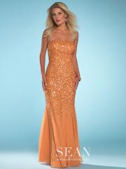 Luxury Strapless Floor Length Column Gold Sequined and Tulle Wedding Party Gown