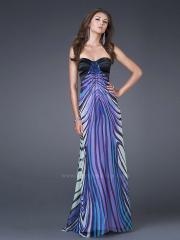Luxury Strapless Multi-Color Printed Sheath Floor Length Cut-Out Back Evening Outfit
