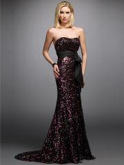 Luxury Strapless Sheath Style Sequined Black Sash and Bow Tie Celebrity Gowns