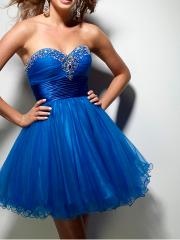 Luxury Sweetheart Short A-Line Royal Blue Tulle and Dark Royal Blue Satin Sash Party Dresses