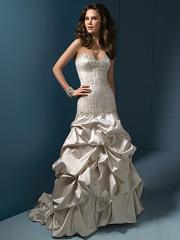 Magical Champagne Satin Mermaid Gown of Intricate Beadwork