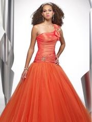 Magnificent One-Shoulder Ball Gown Orange Red Satin Bodice and Orange Tulle Skirt Dresses