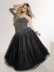 Magnificent Strapless Black Satin and Tulle Scattered Beadwork Ball Gown Quinceanera Dress