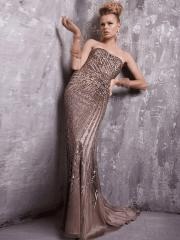 Magnificent Strapless Champagne Floor Length Sheath Style Sequined Detailing Evening Dresses
