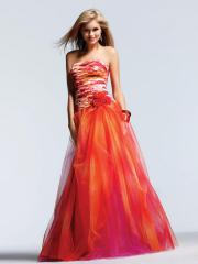 Magnificent Strapless Floor Length Empire Style Printed and Tulle Celebrity Gown 2012