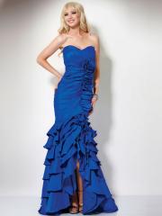 Magnificent Sweetheart Dark Royal Blue Taffeta Floor Length Mermaid Flower and Ruffled Gown