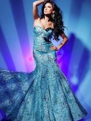 Magnificent Sweetheart Floor Length Sheath Printed Blue Satin Celebrity Outfit 2012