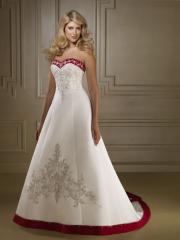 Magnificent Sweetheart Whit Red Satin Gown of Embroidery Embellishment
